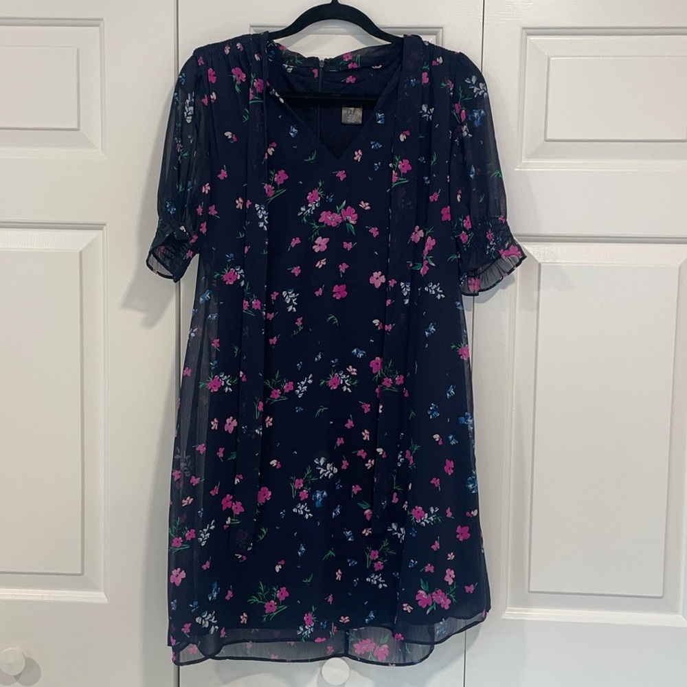 DKNY sz10 blue floral chiffon dress